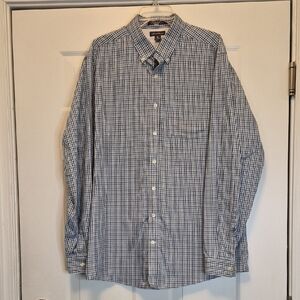 Eddie Bauer Wrinkle Free Blue and White Checked Classic Fit Shirt Size TXL
